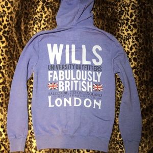 Men’s Size XS Jack Wills Blue Zip-Up Hoodie